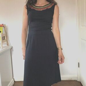Milly of New York Designer black knit fitted sheath dress Small petite embroider